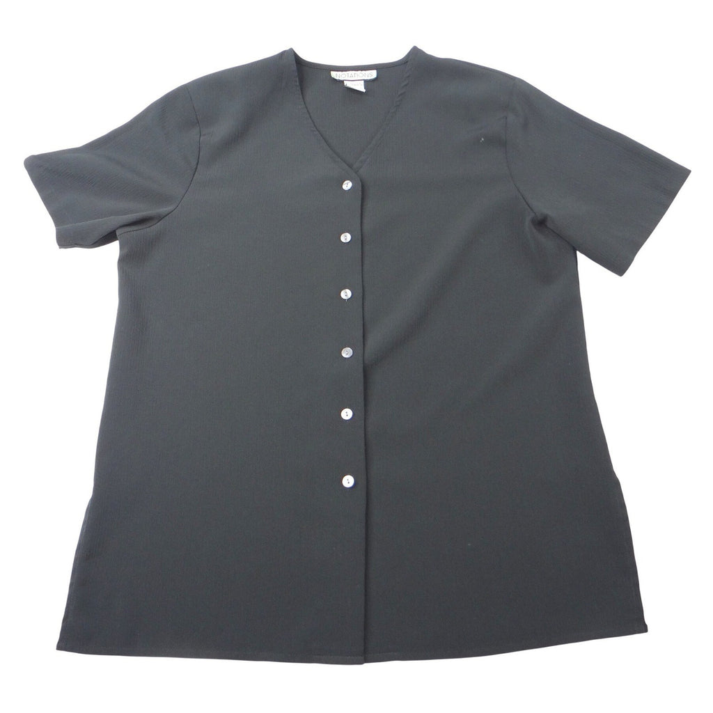 NOTATIONS Black Short Sleeve V Neck Button Front Tunic Top Women's Size M