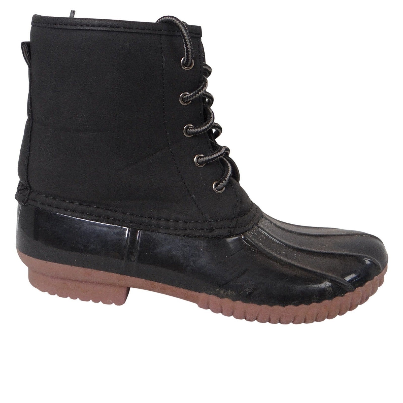 Charlotte Russe Black Lace Up Duck Boots Waterproof Rubber Sole Plaid Lined