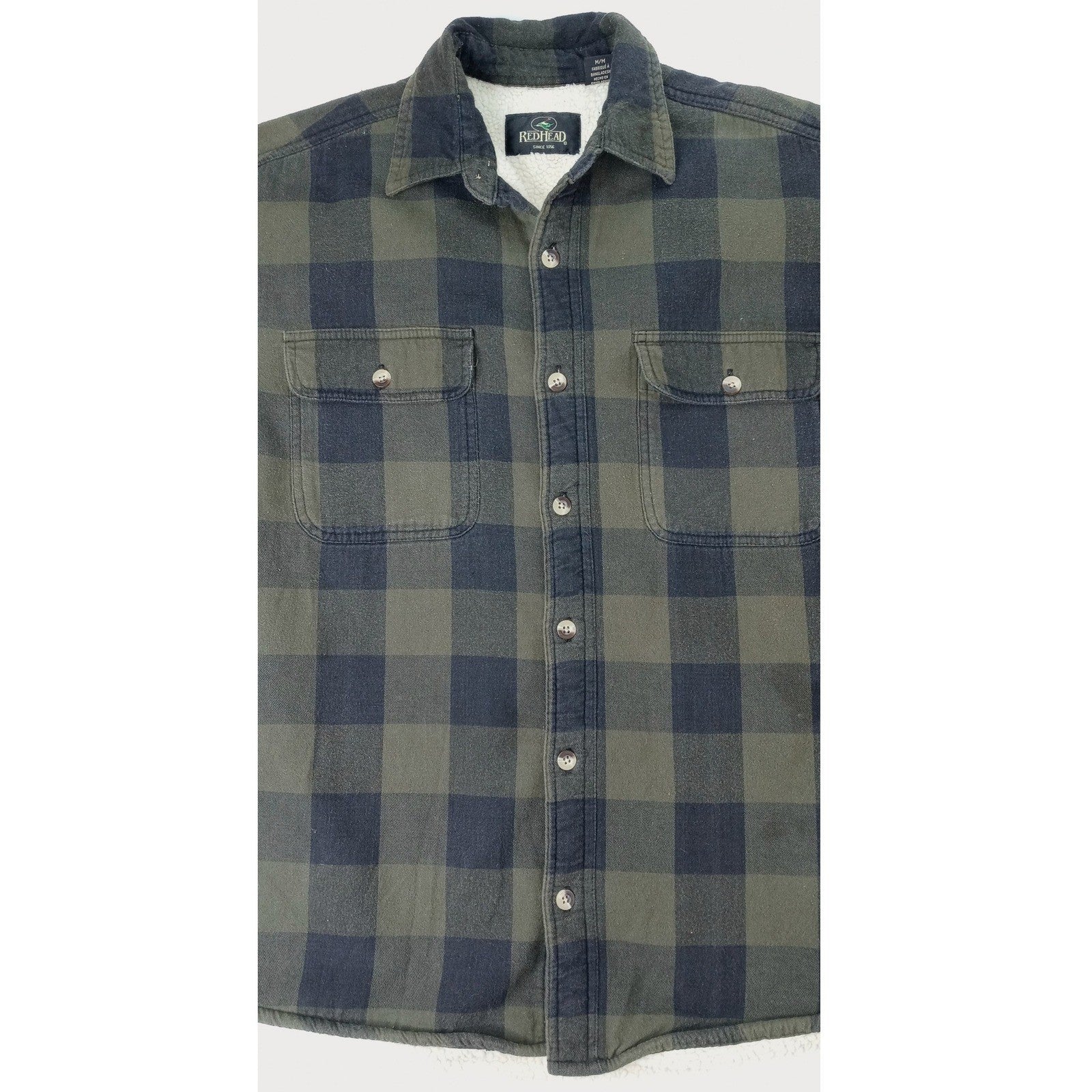 RedHead Sherpa Lined Flannel Shirt Jacket Mens Green Black Plaid Workwear