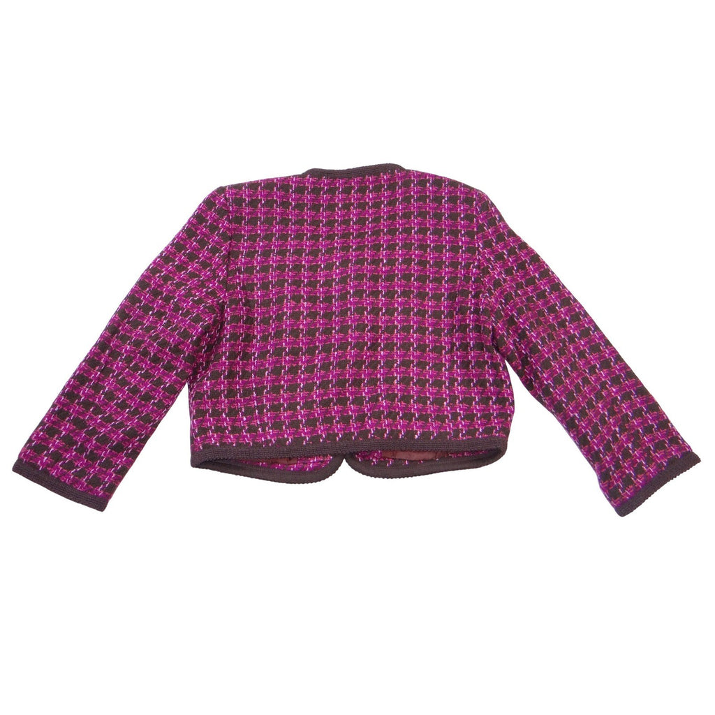 One World Womens Purple Brown Houndstooth Cropped Open Front Jacket Large 1988