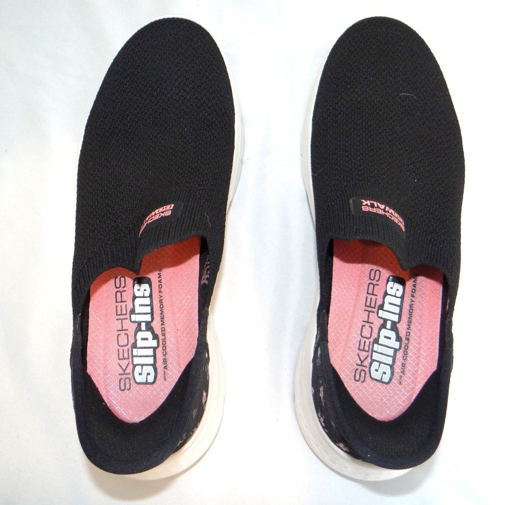 Skechers Womens Go Walk Slip-ins Black Floral Walking Shoes Size 8