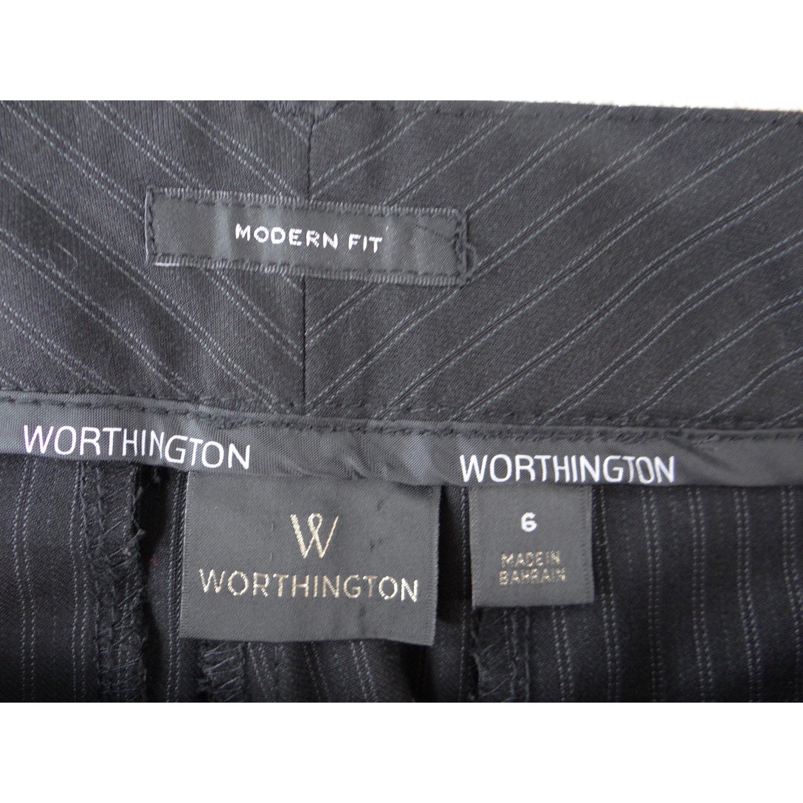 Worthington Modern Fit Pinstripe Wide Leg Work Dress Pants Black Grey Women Sz 6