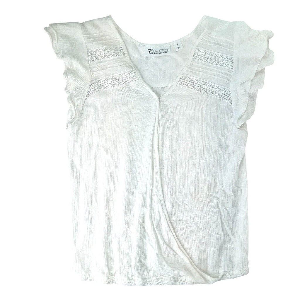 7th Avenue Design Studio New York Company White V Neck Flutter Sleeve top Size S