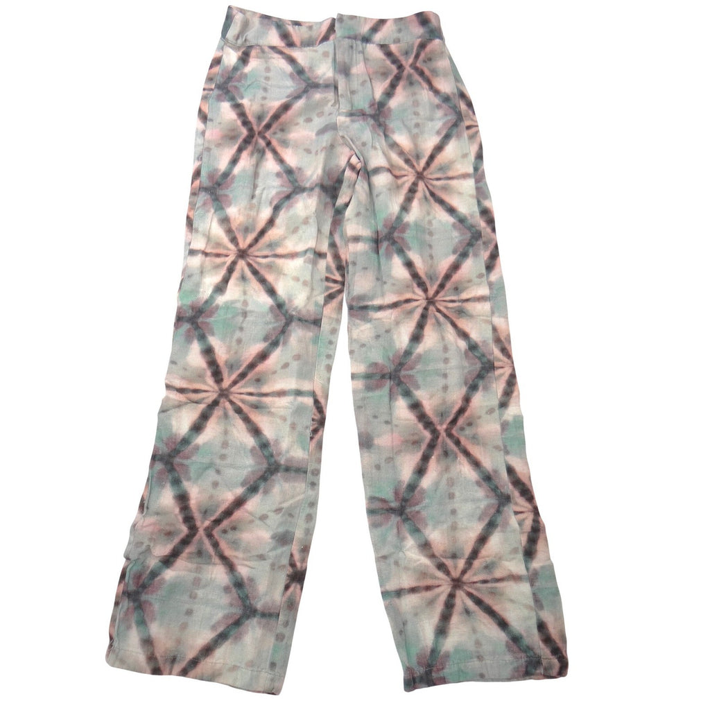 Pull&Bear Womens XS Geometric Tie Dye Wide Leg Pants Green Mauve High Rise Boho