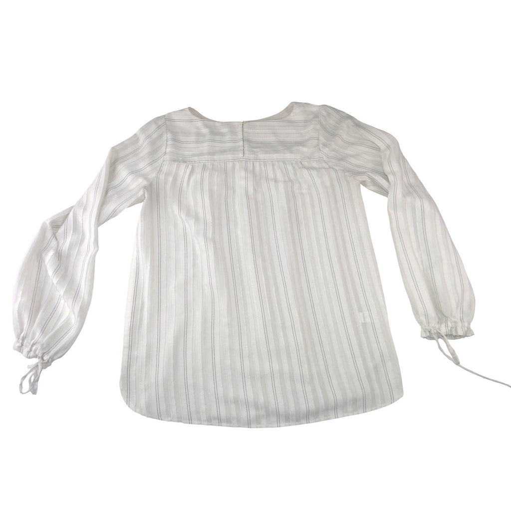 Loft Womens White Striped Long Sleeve Tie Cuff Blouse Top Size M