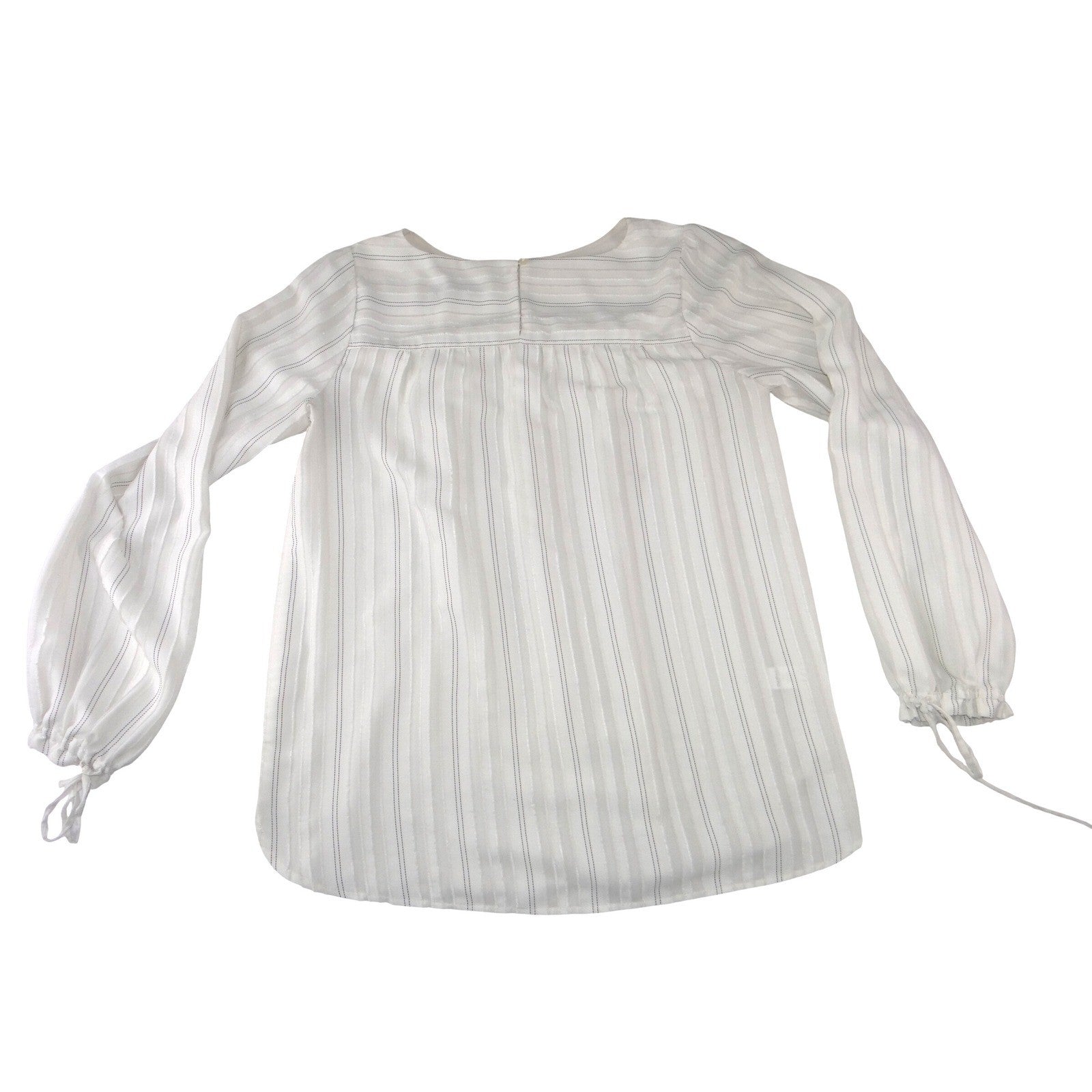 Loft Womens White Striped Long Sleeve Tie Cuff Blouse Top Size M