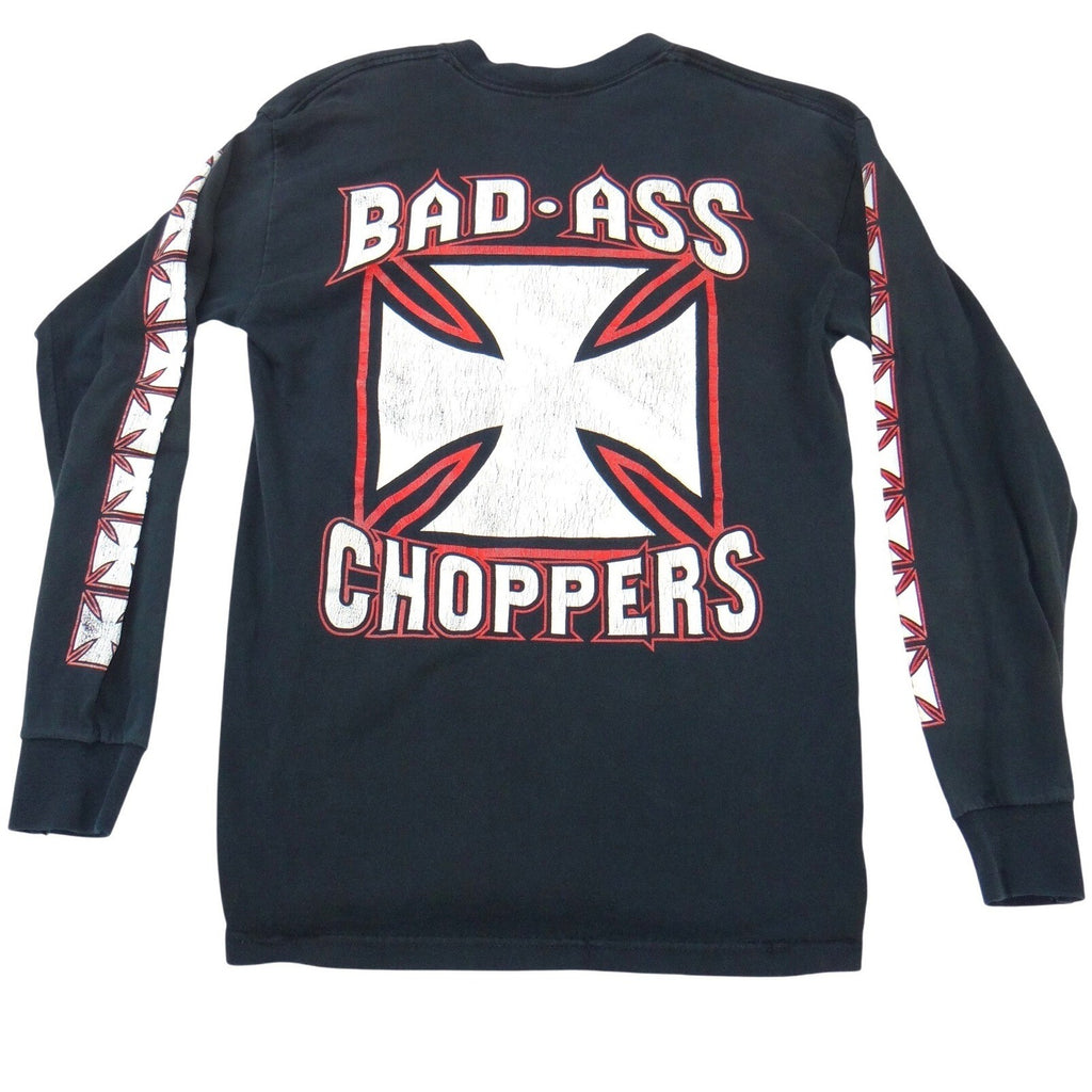 Vintage Bad Ass Choppers Long Sleeve Graphic T-Shirt Mens Black M Iron Cross