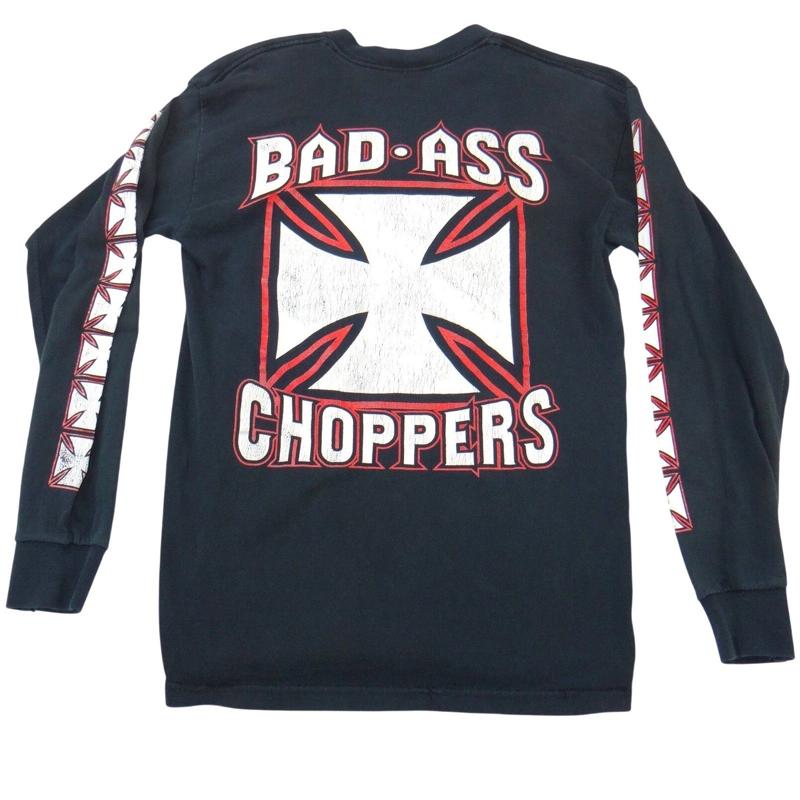 Vintage Bad Ass Choppers Long Sleeve Graphic T-Shirt Mens Black M Iron Cross