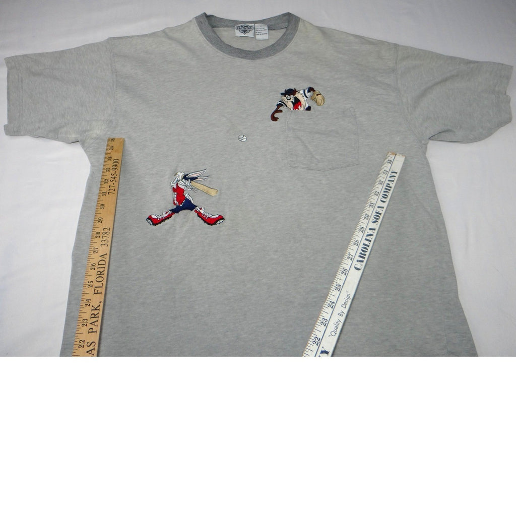 Vintage Embroidered Looney Tunes Bugs Bunny Taz Baseball Unique T Shirt Size L