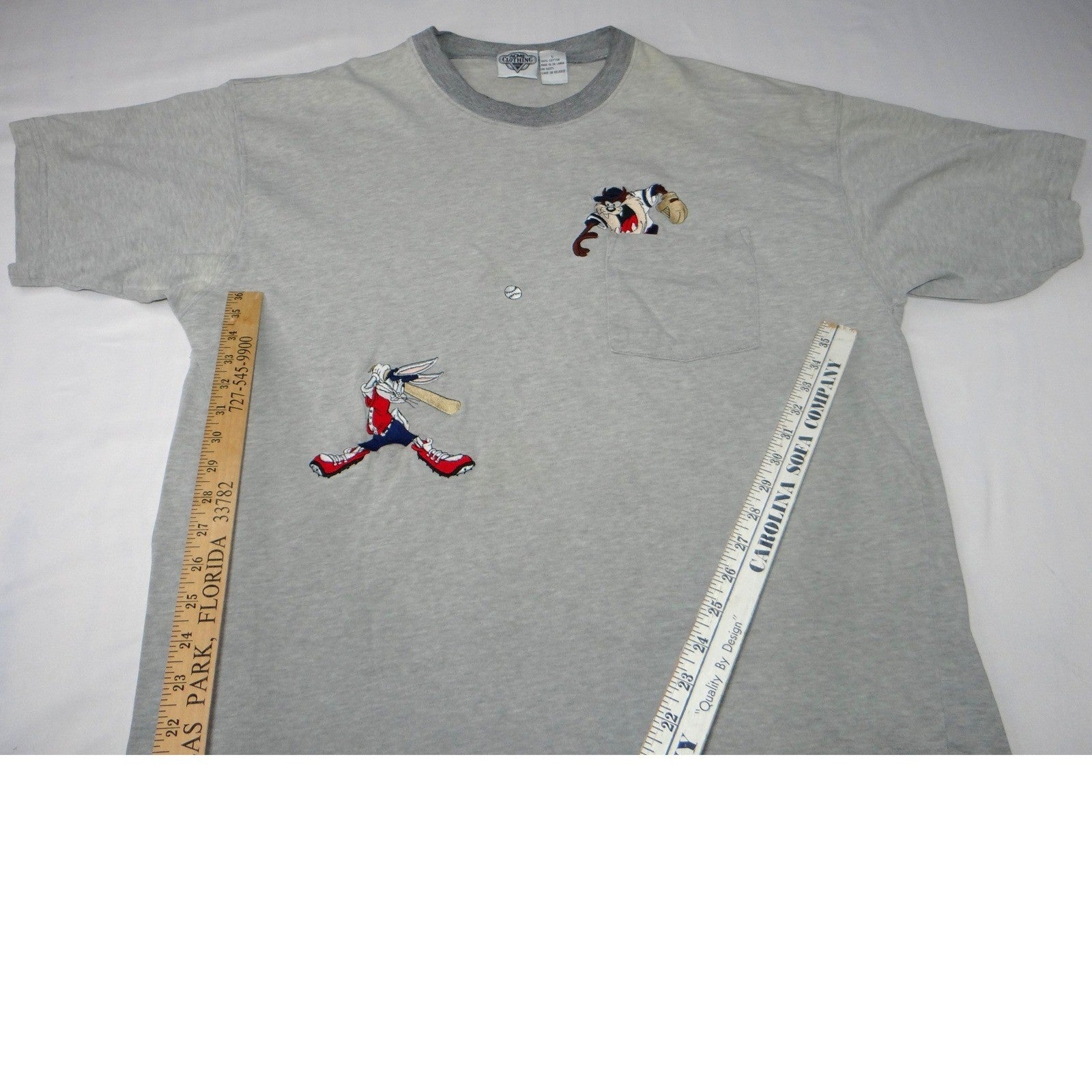 Vintage Embroidered Looney Tunes Bugs Bunny Taz Baseball Unique T Shirt Size L
