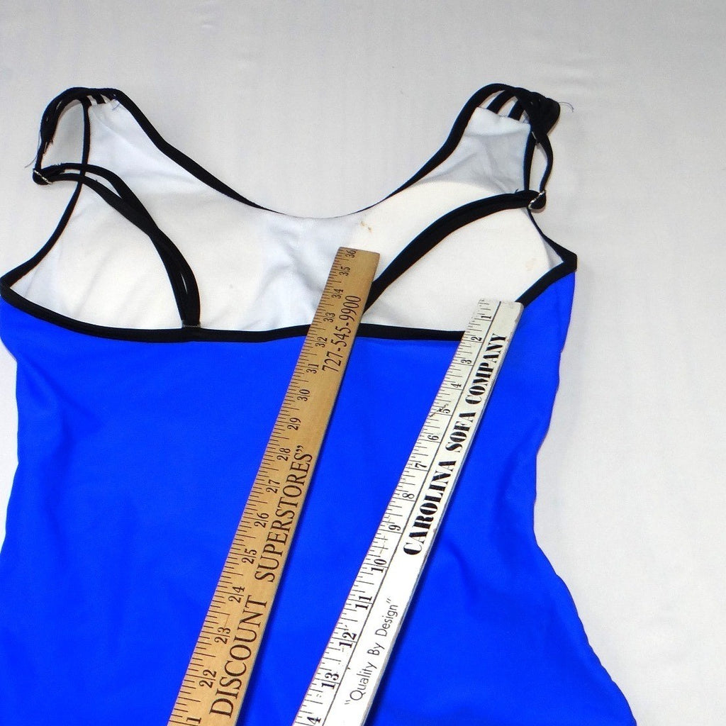 Blue Cage Cutout One Piece Swimsuit Strappy Monokini Black Trim Large