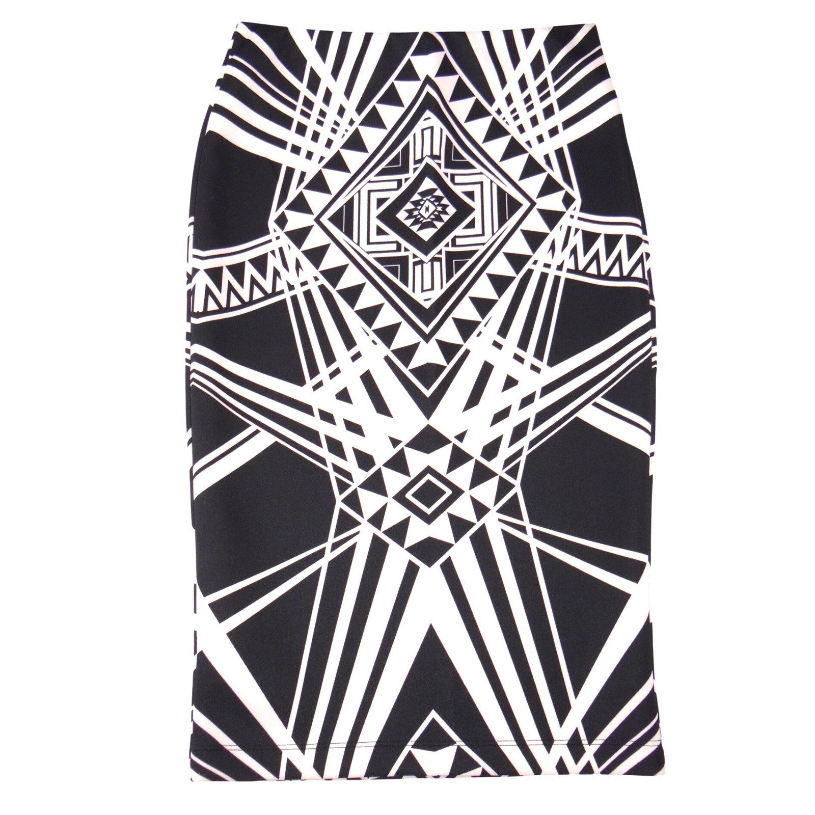 By & By Womens Black Cream Geometric Tribal Print Midi Pencil Skirt Size M