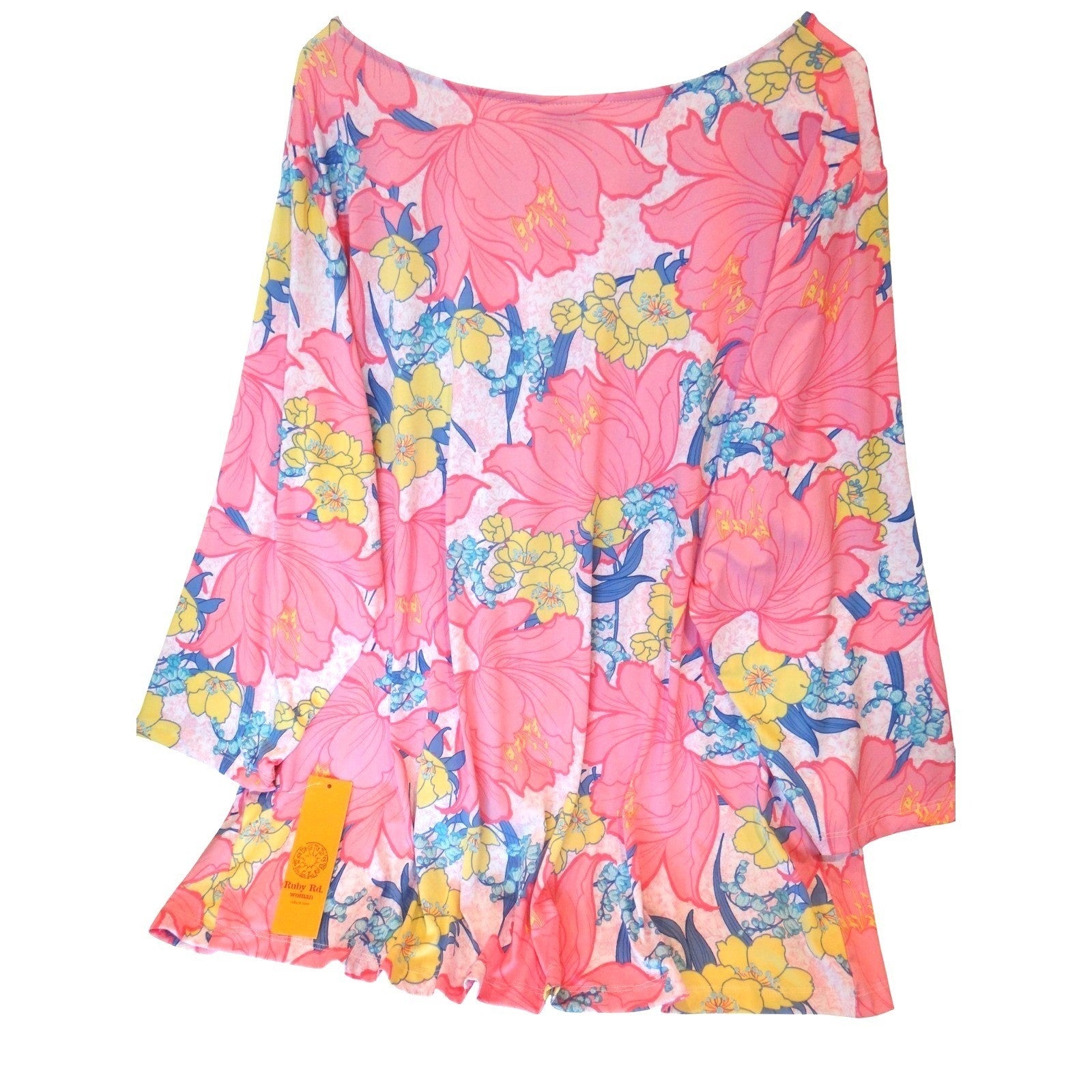 Ruby Rd Womens Pink Floral Print 3X V Neck Tunic Top