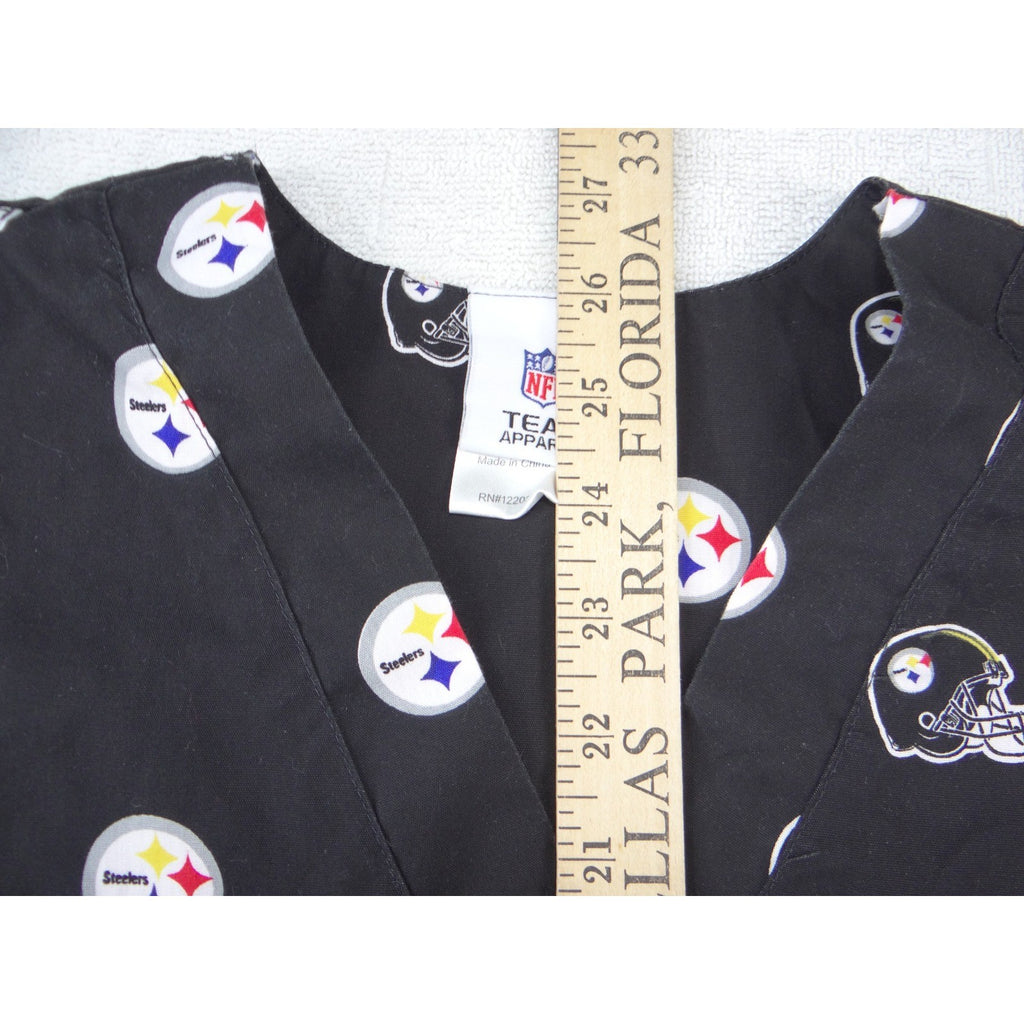 NFL Team Apparel Pittsburgh Steelers Scrub Top Womens Black V-Neck Logo Print L
