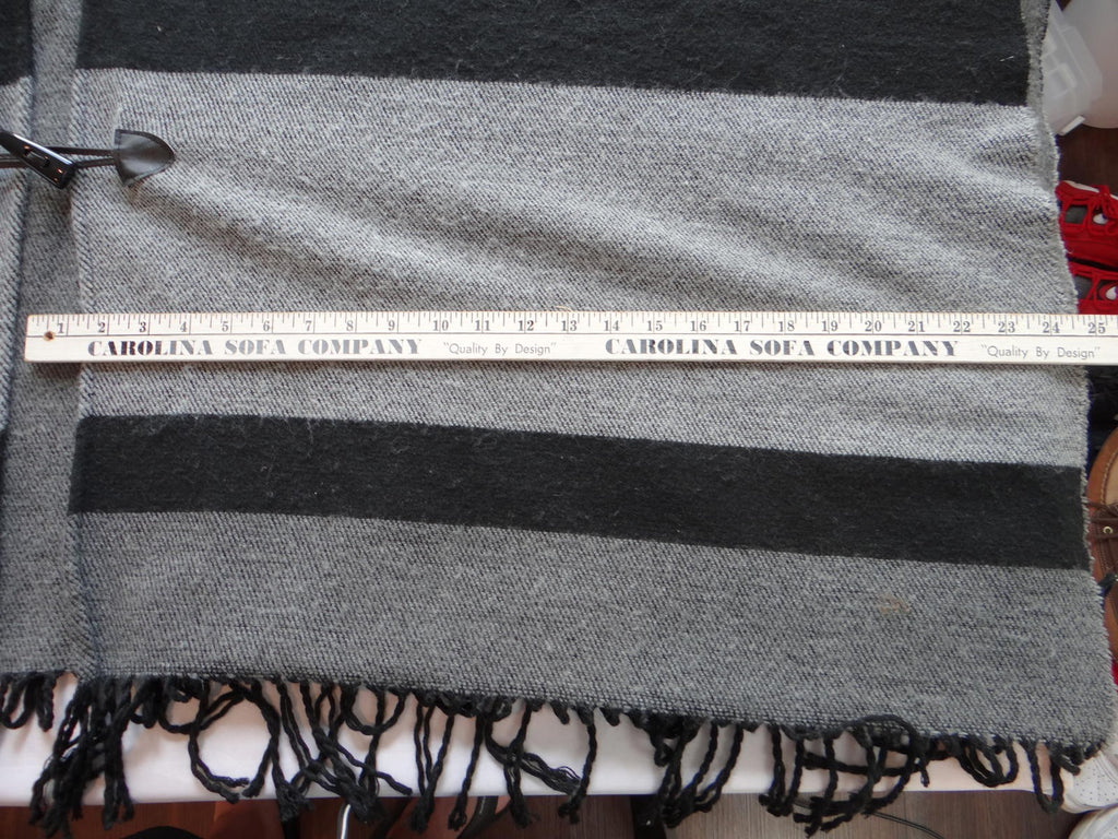 Black and Gray Women's Wool Wrap Shawl with Toggle Closure