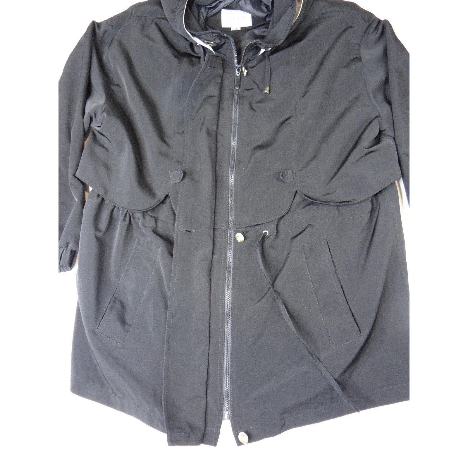 Giorgio Morandi Black Hooded Drawstring Parka Jacket Women's 1X