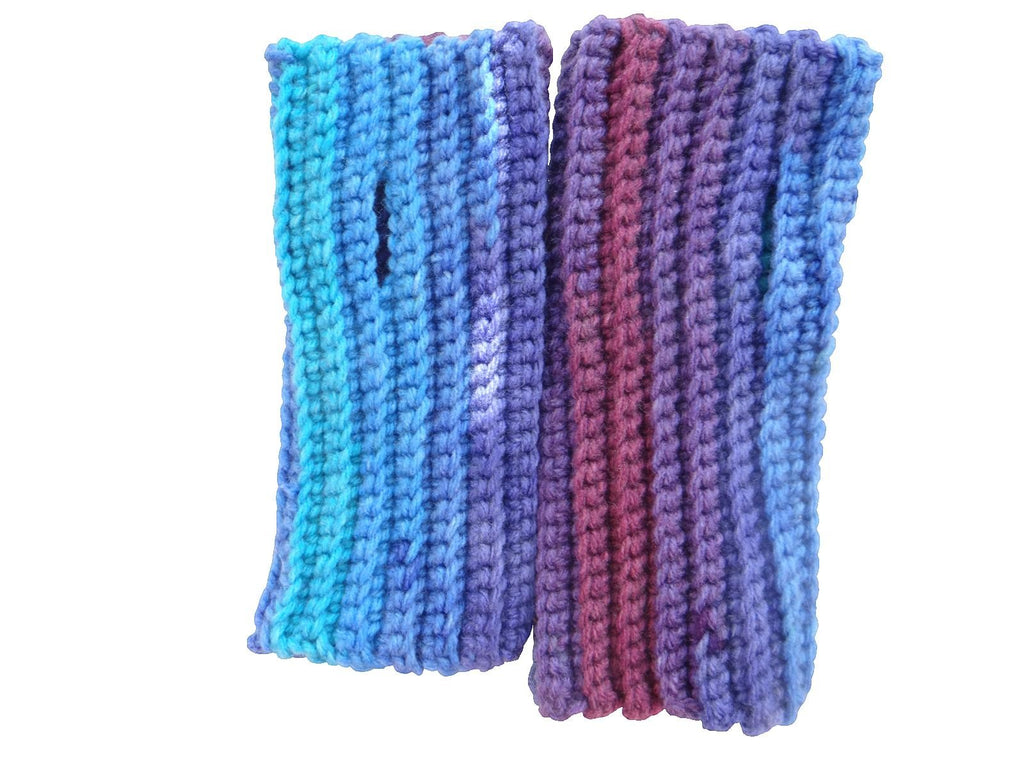 Handmade Crocheted Hand Warmers in Blue and Purple Lot 1
