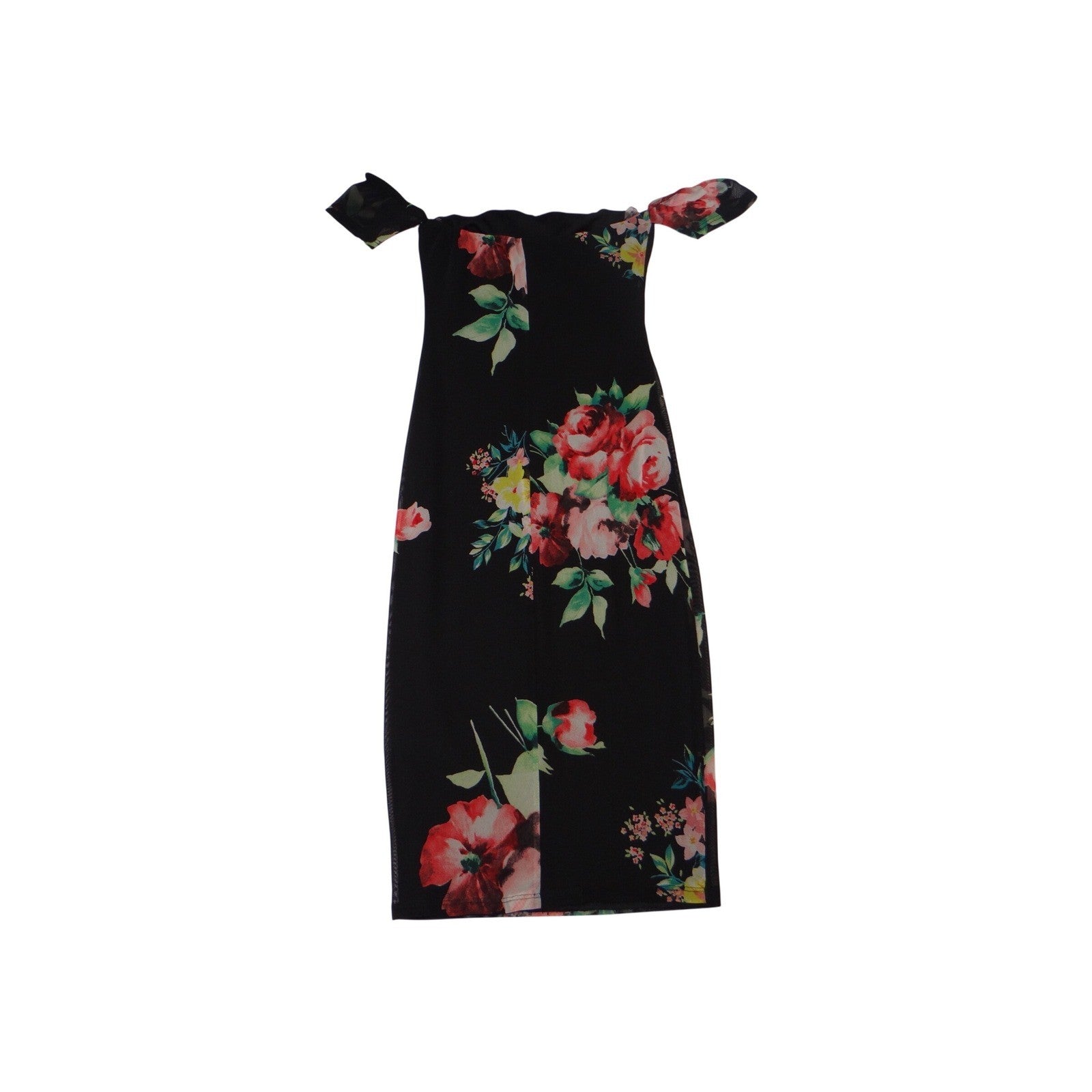 Y2K Charlotte Russe Black Floral Off Shoulder Midi Dress Size XS