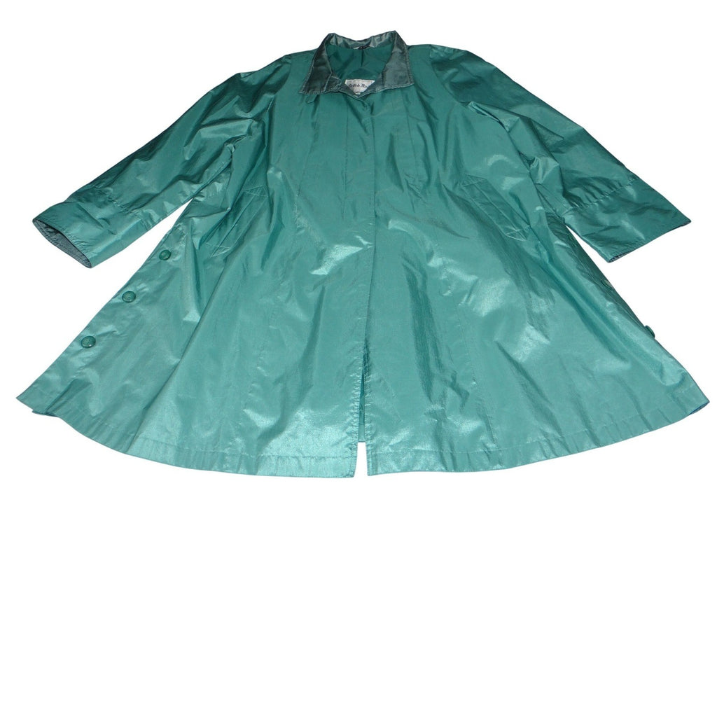 Vintage British Mist Teal Raincoat Women's Size 16 Trench Style Water Resistant