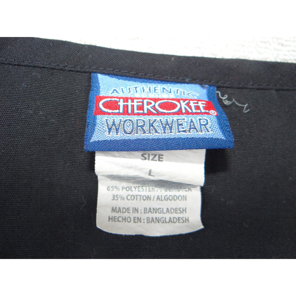 Cherokee Workwear Black Scrub Top Womens Large Notched V-Neck Cinched Back 2223