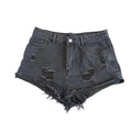 SHEIN Womens High Waisted Distressed Denim Shorts Washed Black Raw Hem Size M