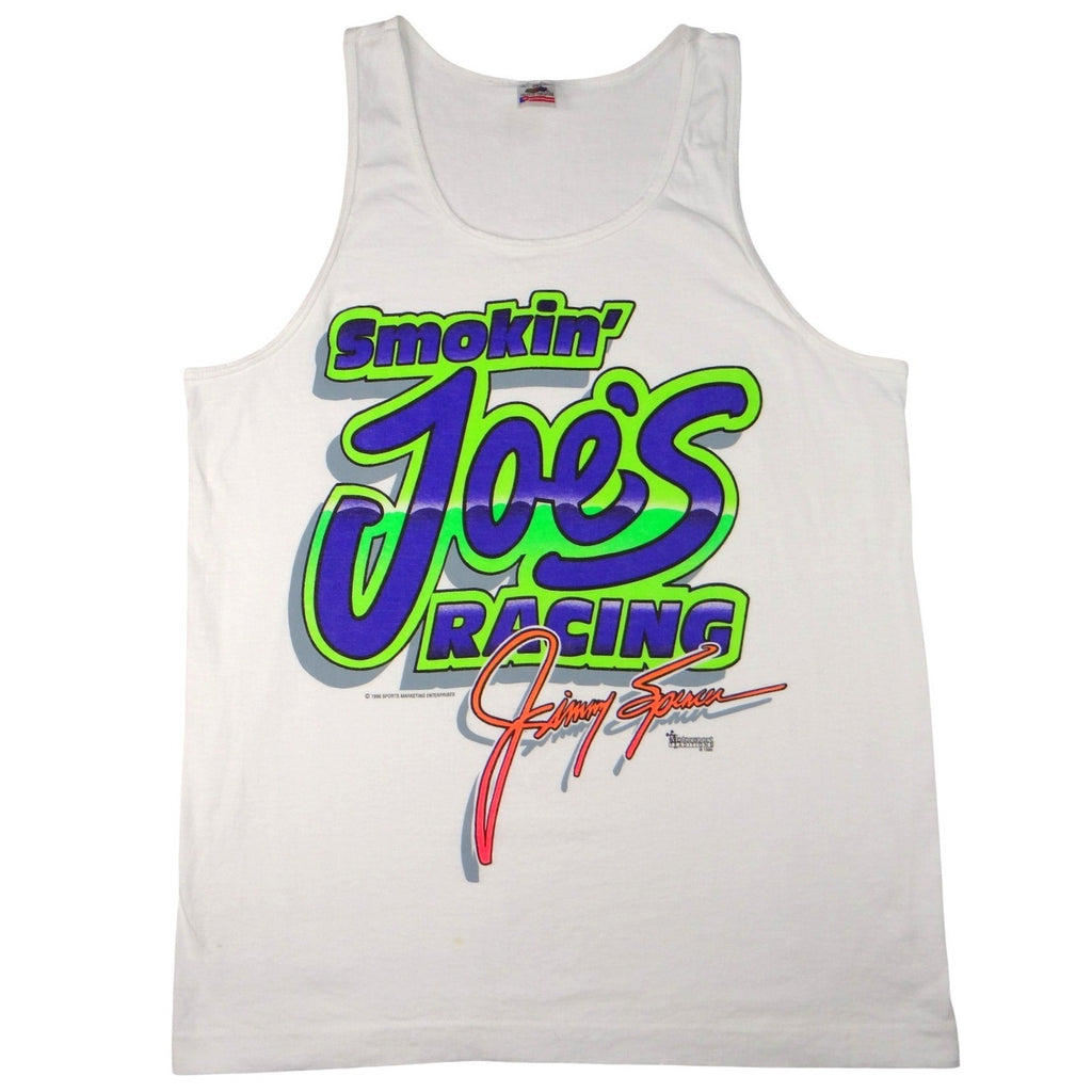 Vintage Smokin Joes Racing tank top featuring Jimmy Spencer graphics White Neon