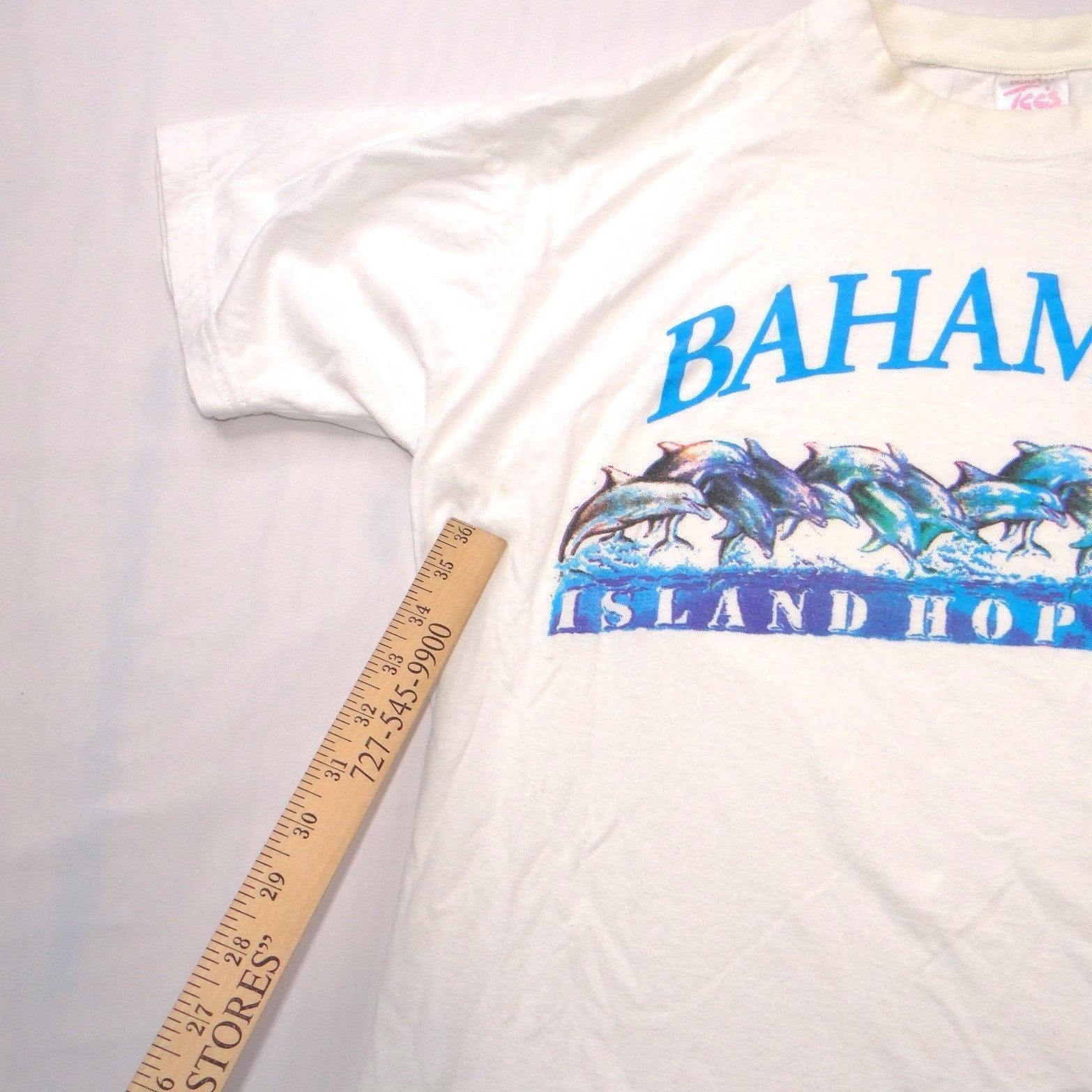 Vintage Bahamas Island Hoppers Dolphin Graphic T-Shirt White XL Tropical Tees