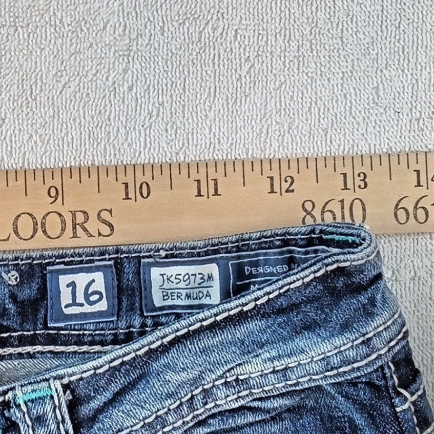 Miss Me Girls Size 16 Bermuda Cut-Off Denim Shorts Dark Wash Embroidered