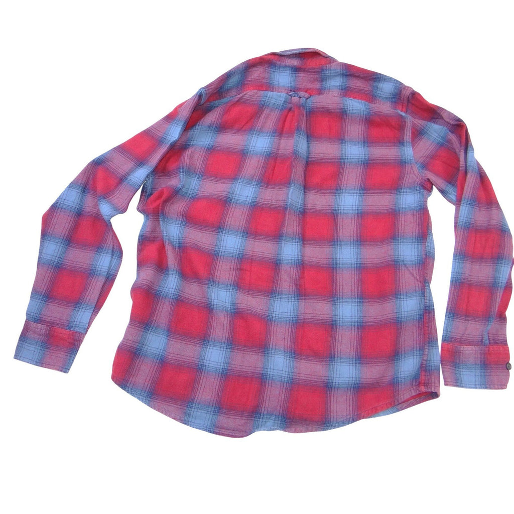 Eddie Bauer Mens Large Red Blue Plaid Flannel Button Down Shirt Long Sleeve