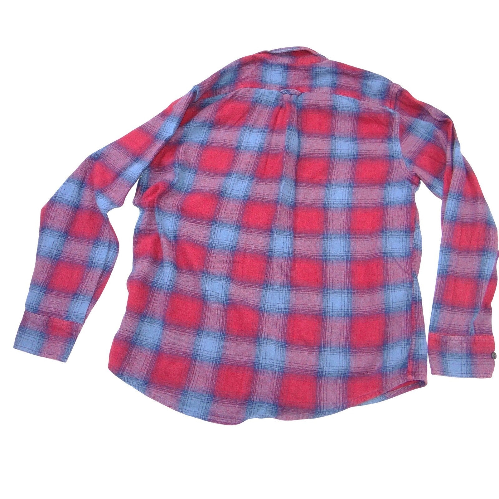 Eddie Bauer Mens Large Red Blue Plaid Flannel Button Down Shirt Long Sleeve