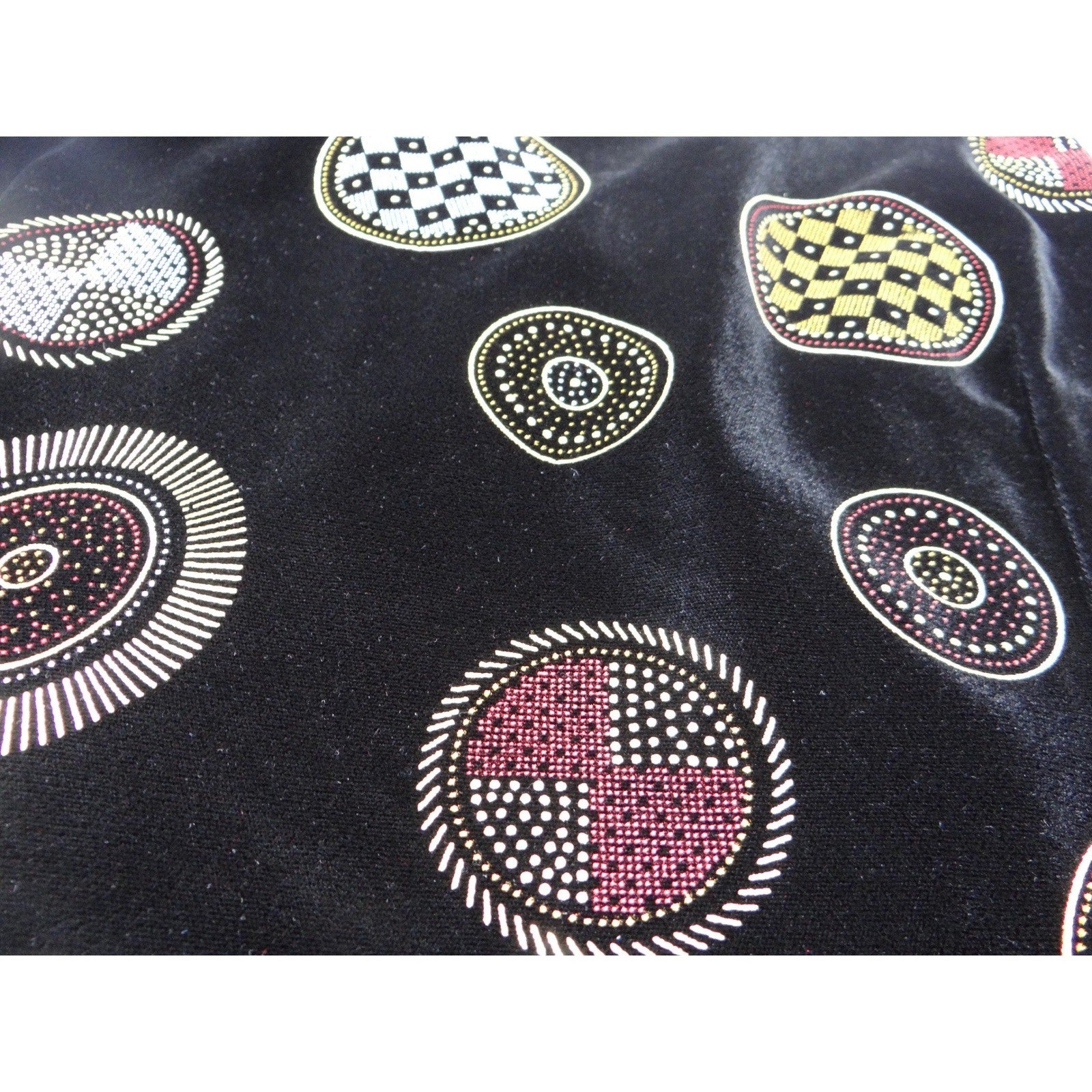 Stunning Vintage Black Velvet Geometric Print Vest with Red Gem Buttons
