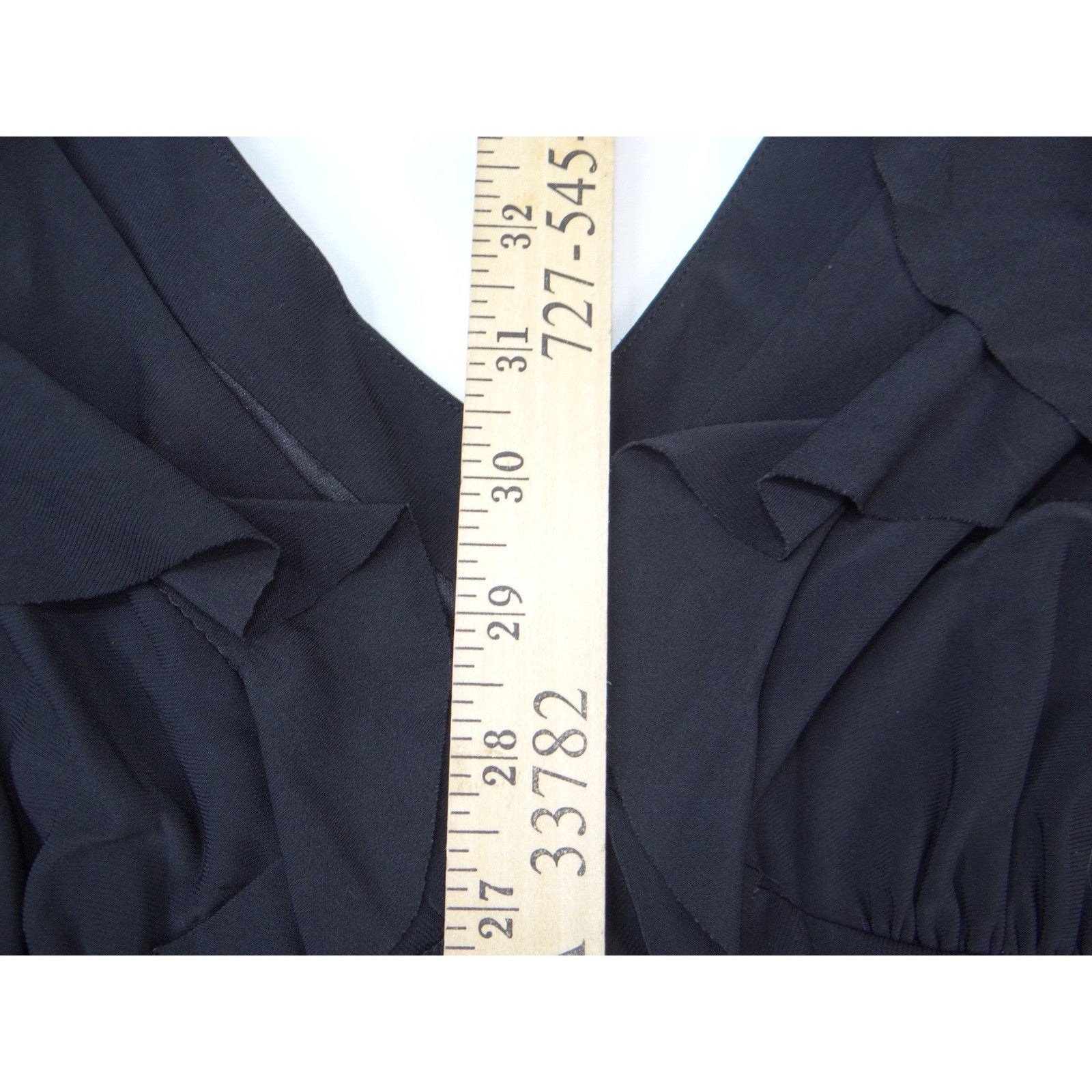 Evan-Picone Black Ruffle V-Neck Empire Waist Sleeveless Dress Petite 12P