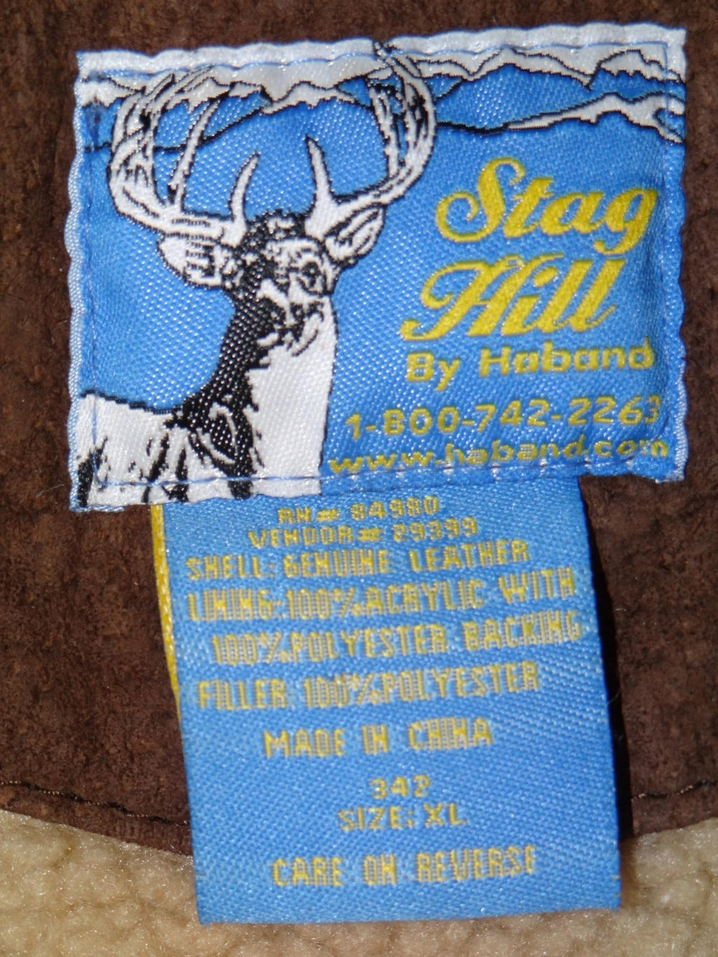 Stag Hill by Haband Men's Brown Leather Jacket with Sherpa Collar Size XL