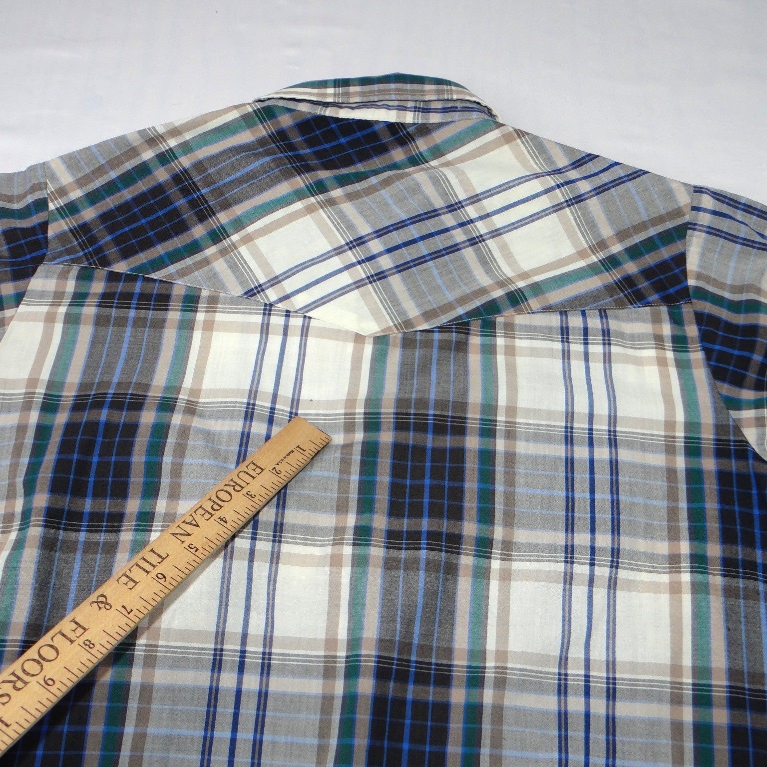ELY PLAINS Mens Plaid Western Shirt Short Sleeve Pearl Snap Size M
