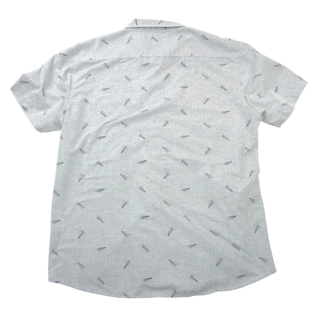 Molokai Surf Co Mens XL Heather Grey Paper Plane Print Short Sleeve Button Down