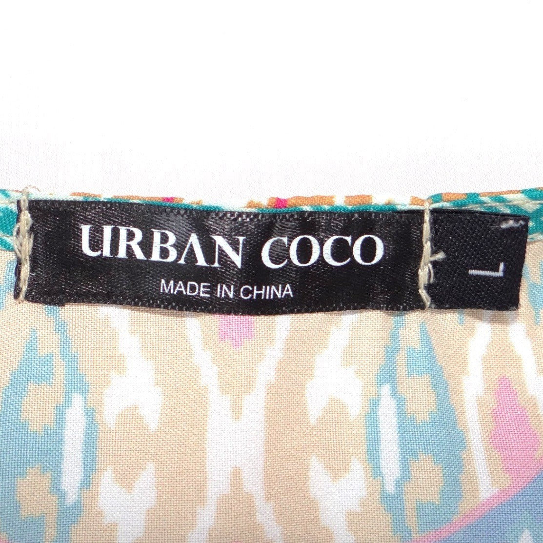 Urban Coco Womens Teal Pink Geometric Boho Tassel Tunic Dress Size L