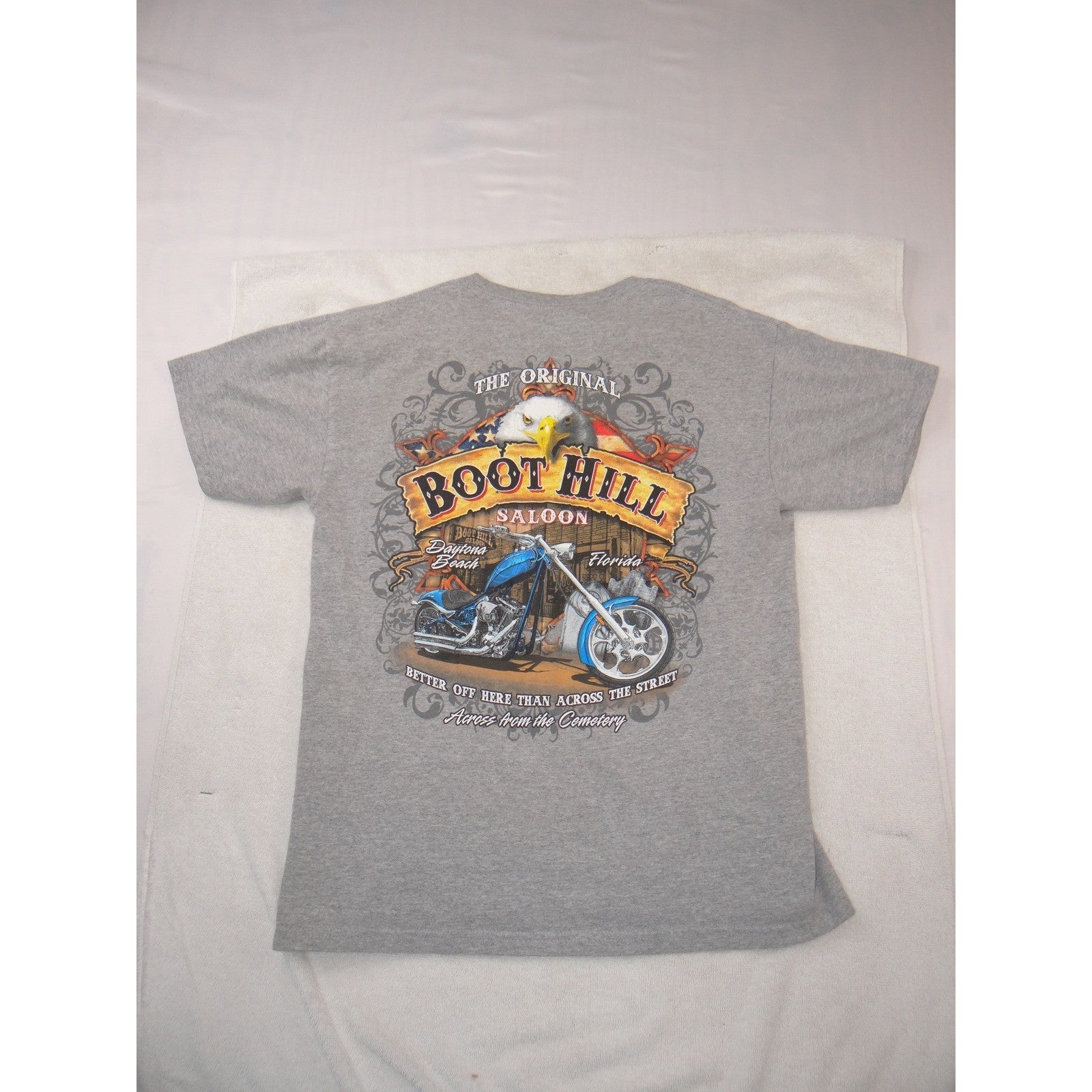 Vintage Boot Hill Saloon Daytona Beach Florida Pocket T-Shirt Mens Medium Gray