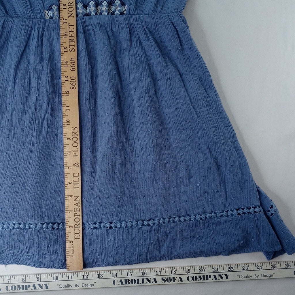 Lucky Brand Blue Textured Embroidered Tassel Tie Neck Dress - Youth Size XL