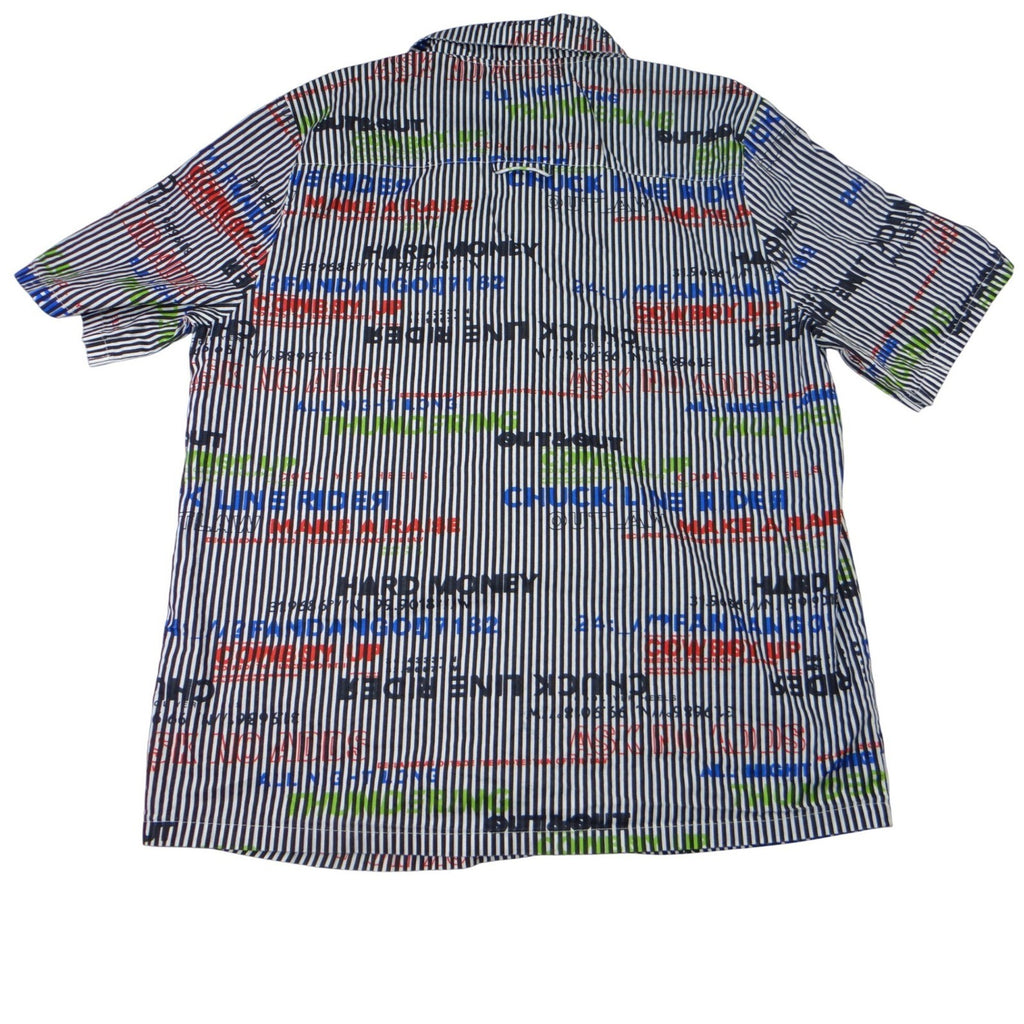 COLLUSION Mens Short Sleeve Button Up Size S Black White Stripe Graphic Print