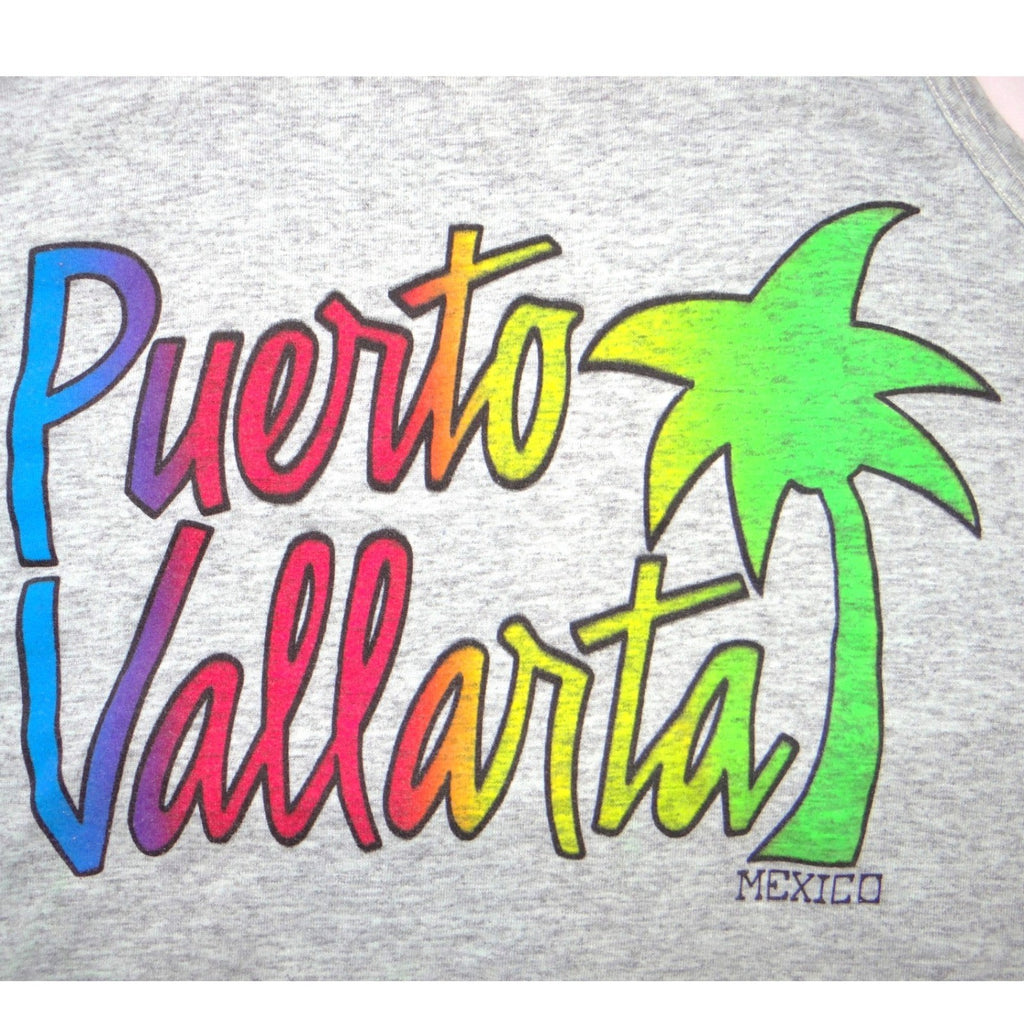 San Jorge Puerto Vallarta Mexico Tank Top Heather Gray Rainbow Palm Tree Sz 50
