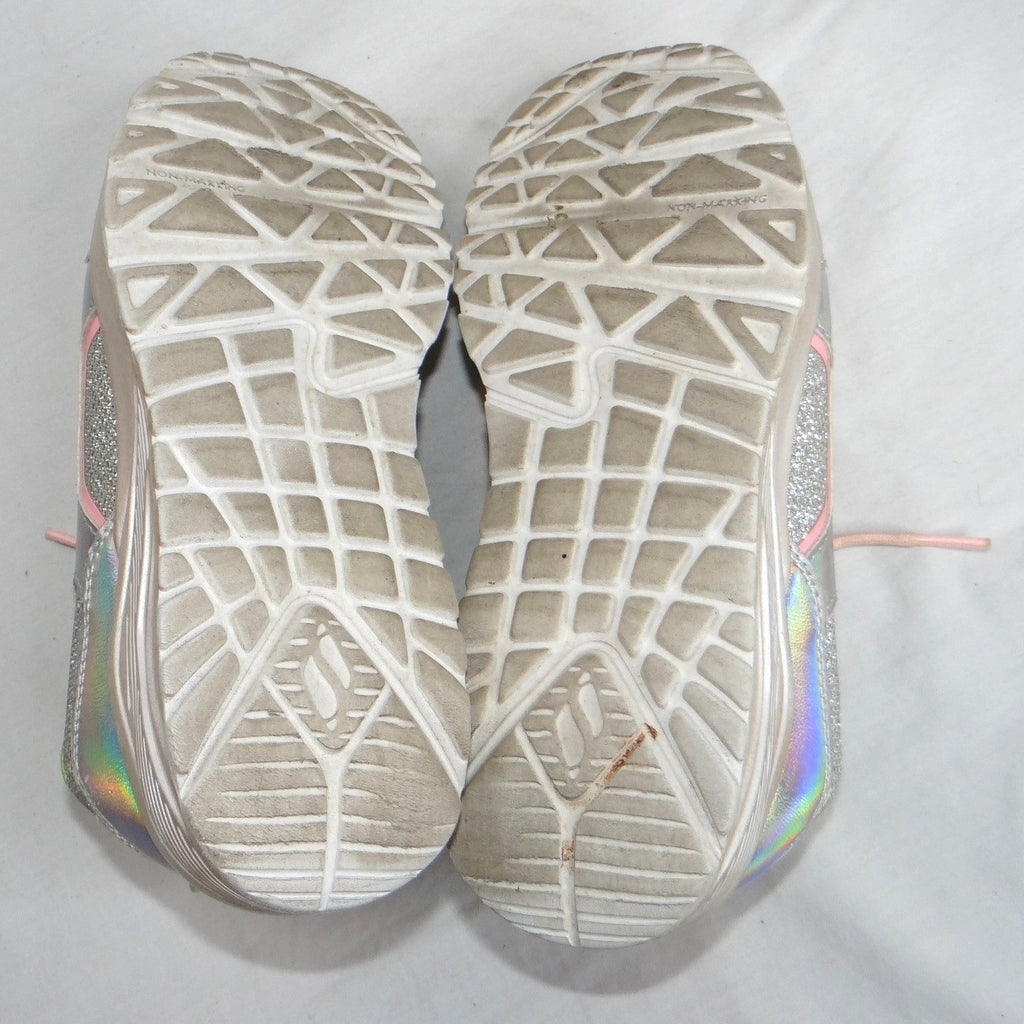 Skechers Girls Silver Holographic Glitter Rainbow Lace Up Sneakers Shoes Sz 5 US