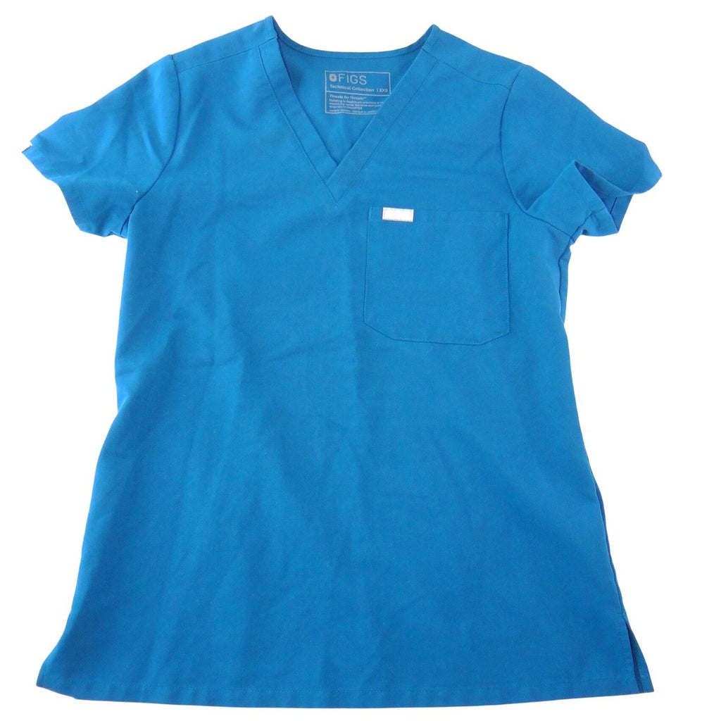 FIGS Technical Collection Womens XXS V-Neck Scrub Top Teal Blue Short Sleeve