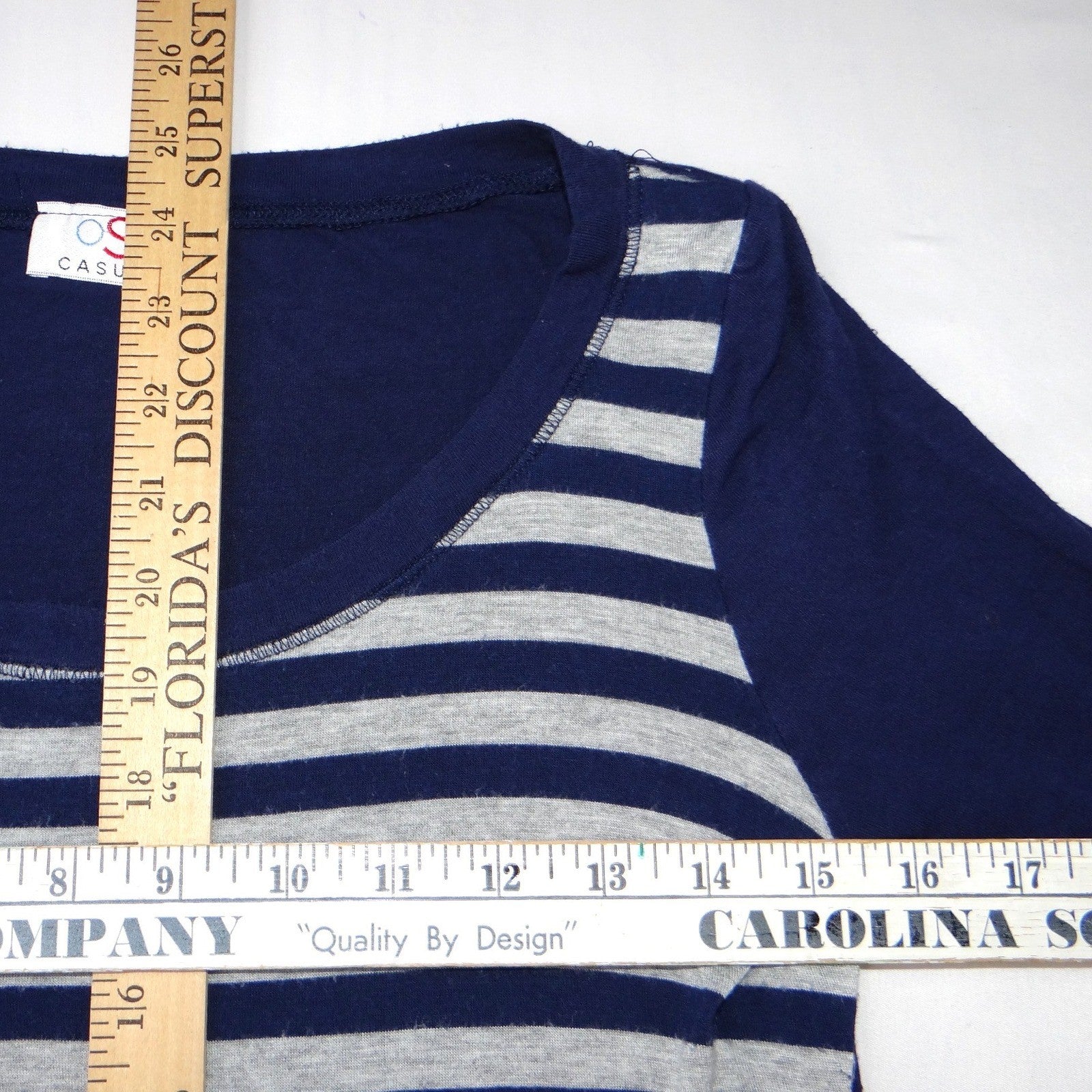 Vintage OSO CASUALS Women's Navy Grey Color Block 3/4 Sleeve Tunic Top Sz Large