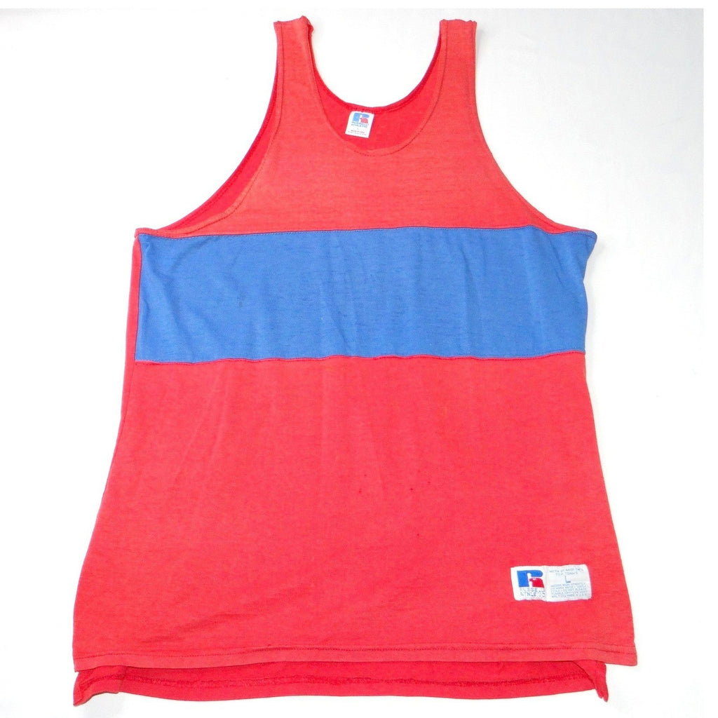 VTG Russell Athletic Men Red Blue Stripe Tank Top Athletic Fit Sz Large USA Made
