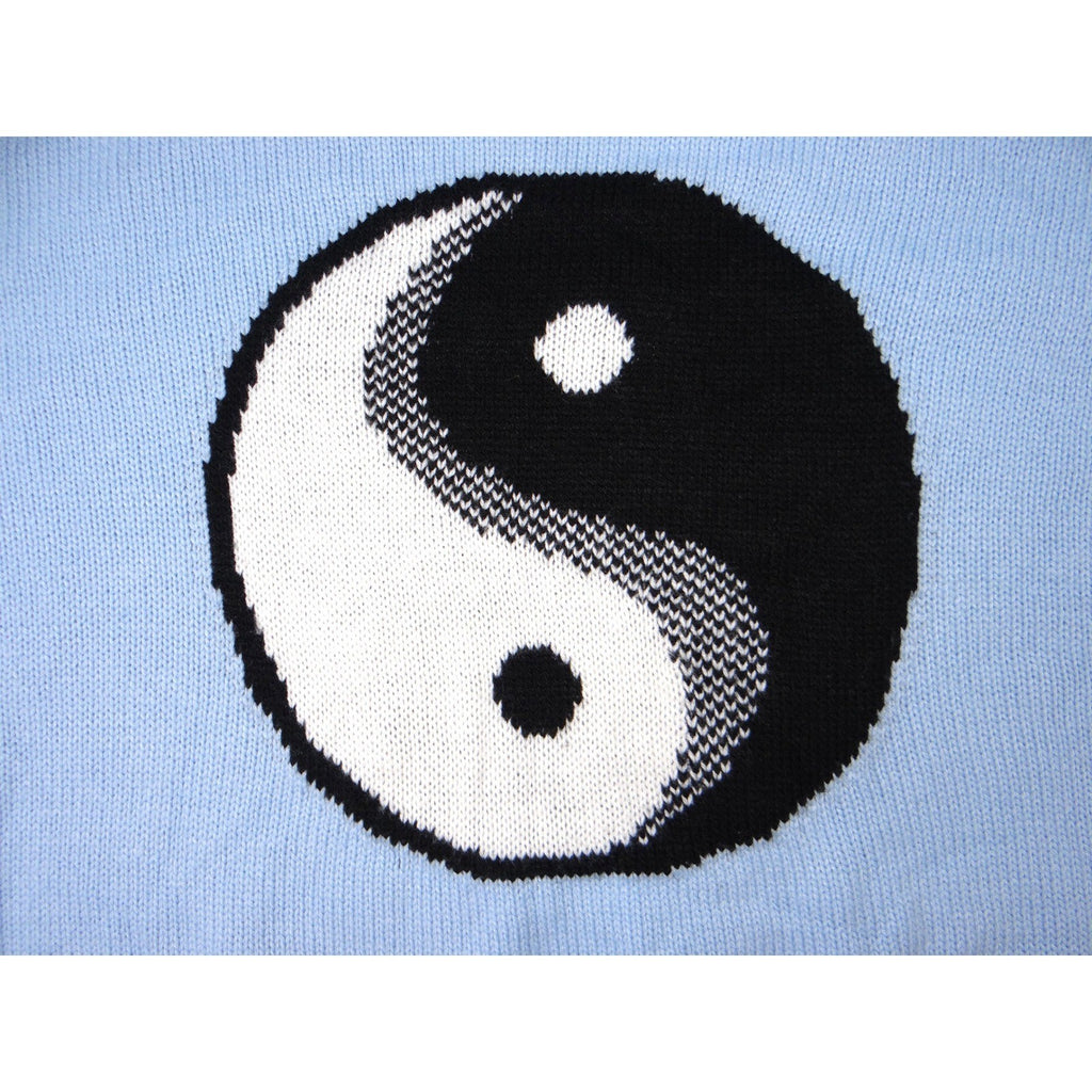 NO BOUNDARIES Light Blue Yin Yang Distressed Knit Cropped Sweater Women's XXL