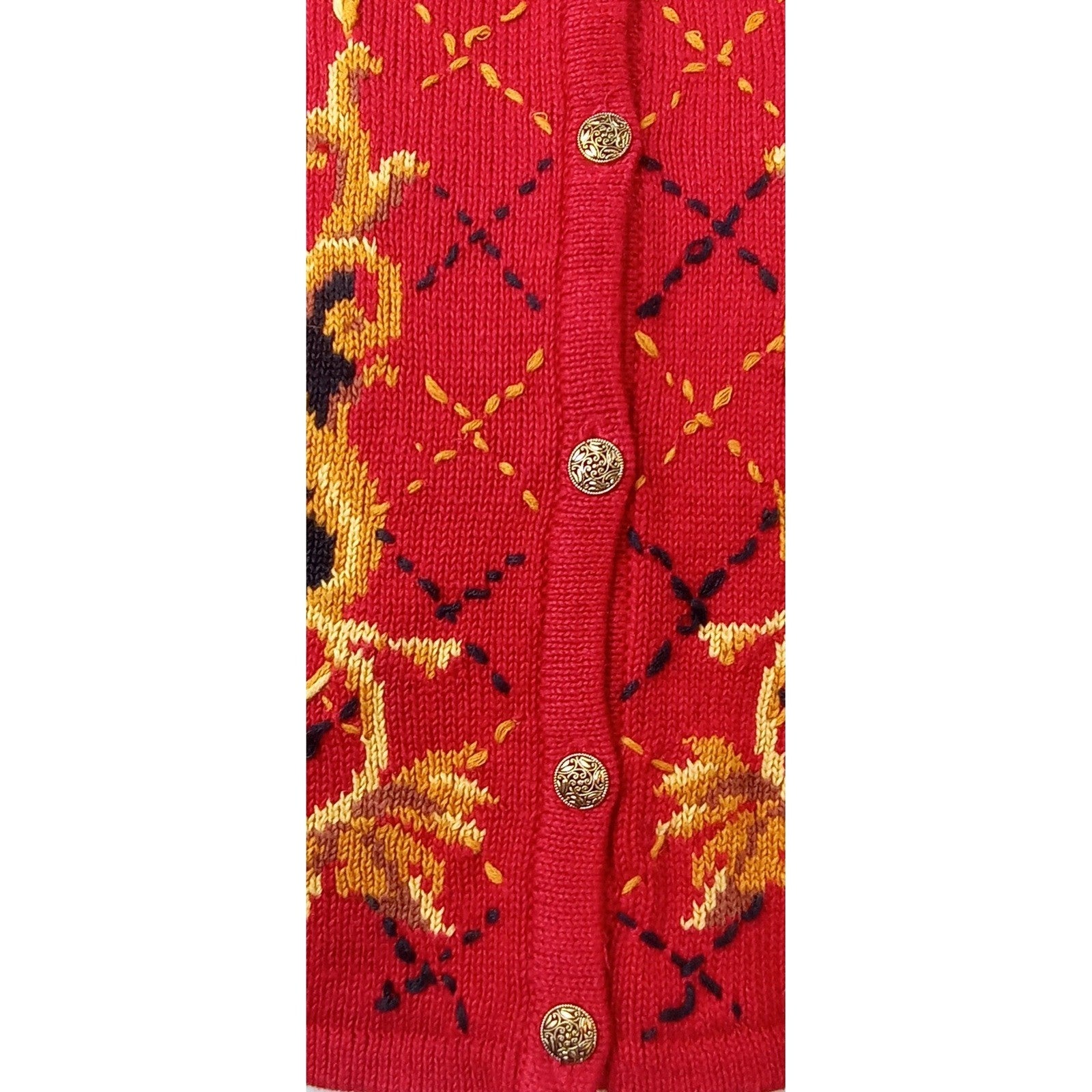 Vintage Susan Bristol Red Embroidered V Neck Button Sleeveless Vest Femme L