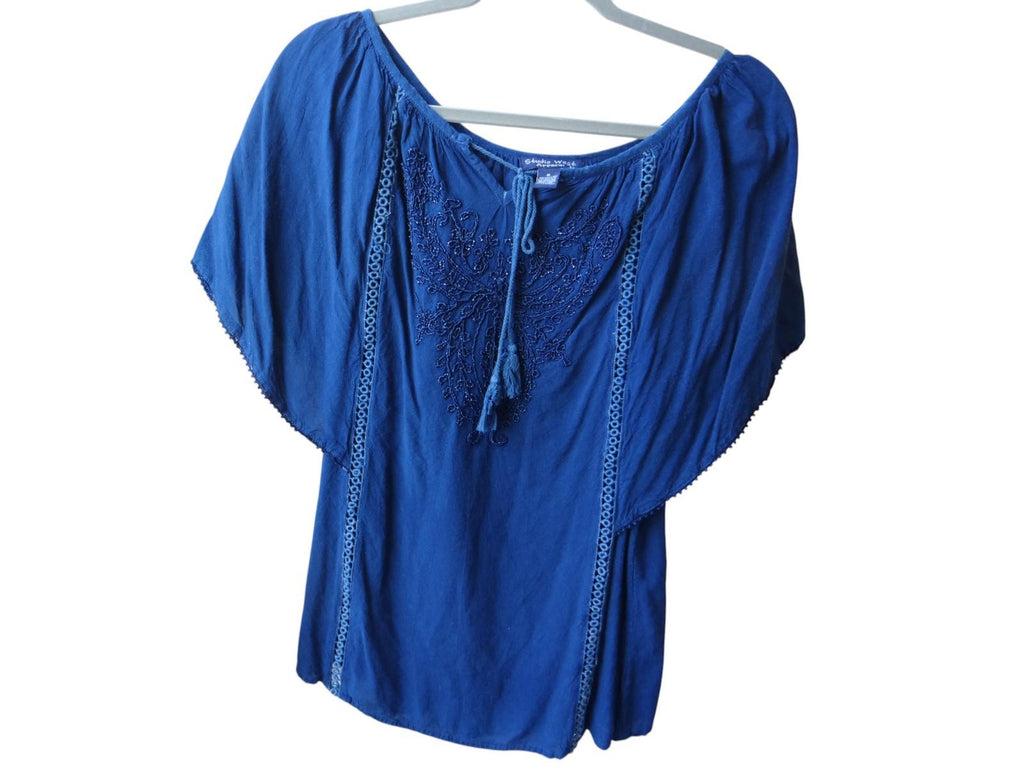 Studio West Women's Embroidered Top - Stylish Blue Rayon Blouse