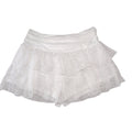 Womens White Floral Lace Tiered Ruffle Skort Side Zip Mini Skirt Shorts