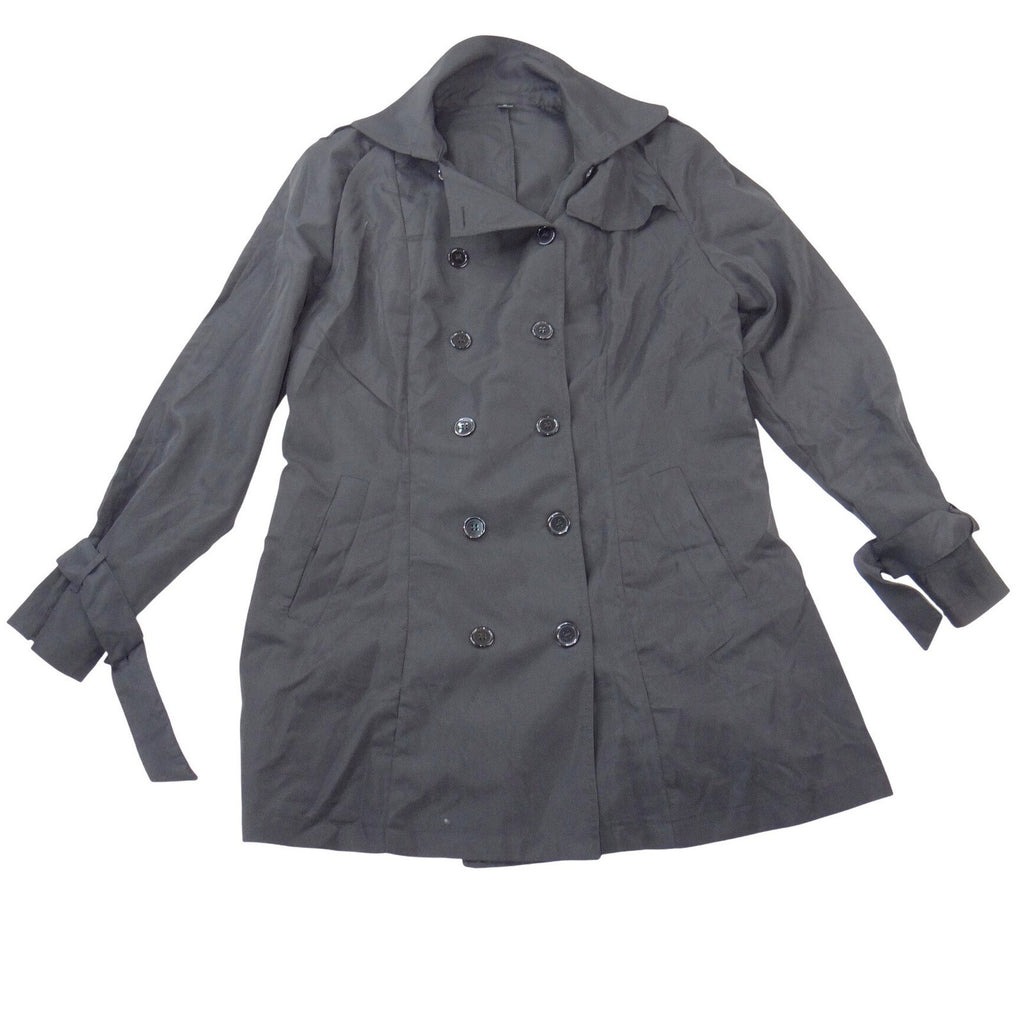 Womens Black Double Breasted Trench Coat XL Cuff Ties Mid Length Jacket