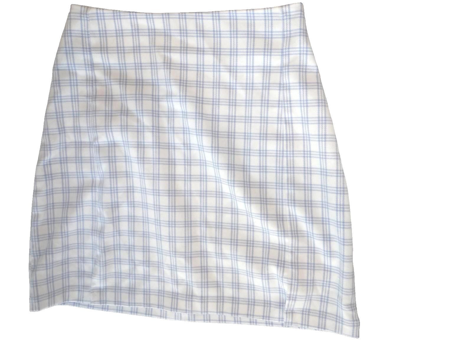 Brandy Melville White and Light Blue Plaid Mini Skirt